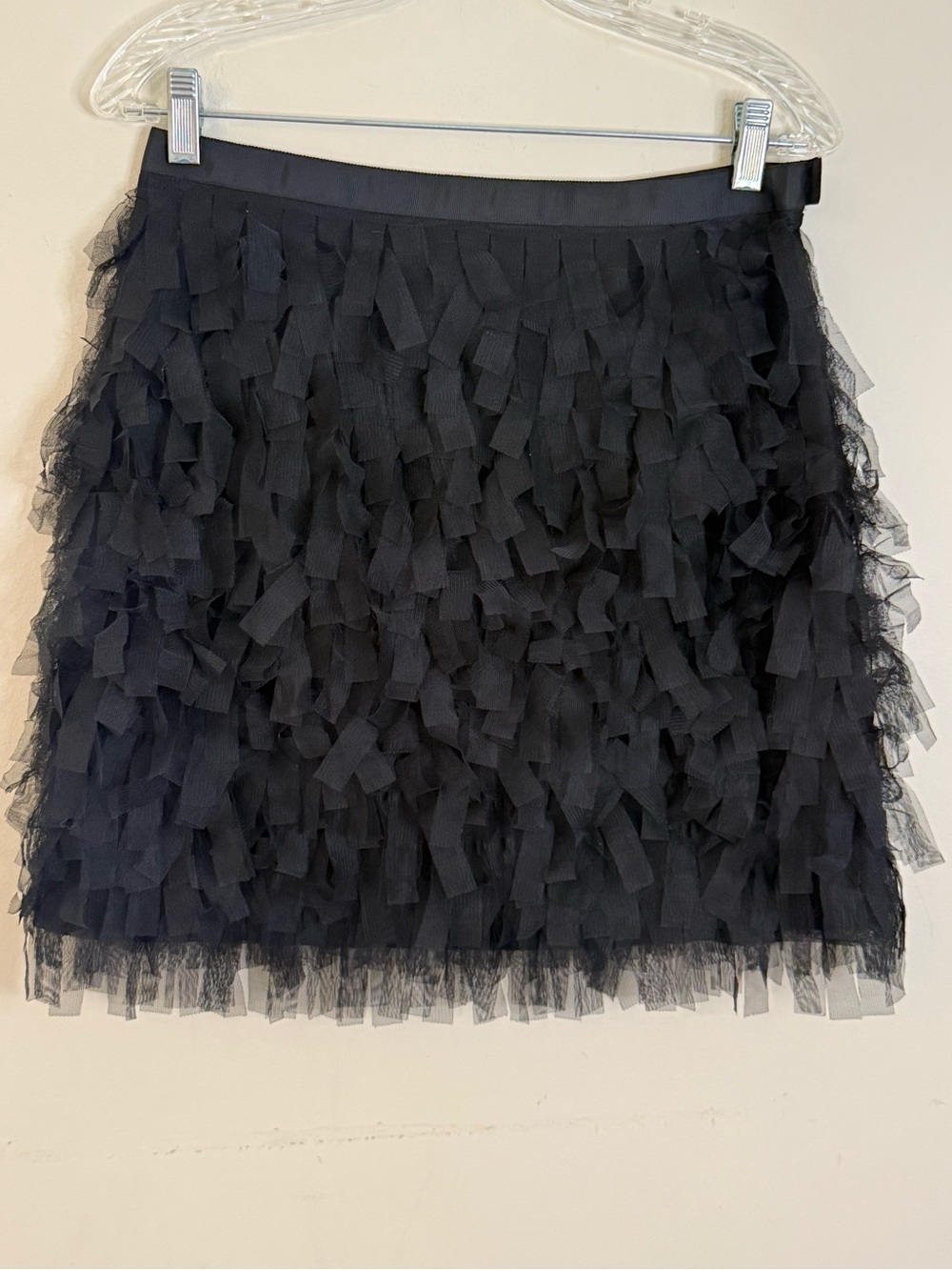 Loft black feathery mesh mini skirt side zipper SZ 2 - Picture 3 of 11